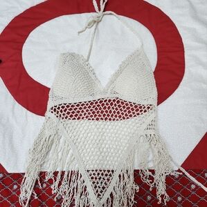 Handmade Crochet Halter Top in Cream